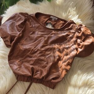 Brown Puff Sleeve Women's Top